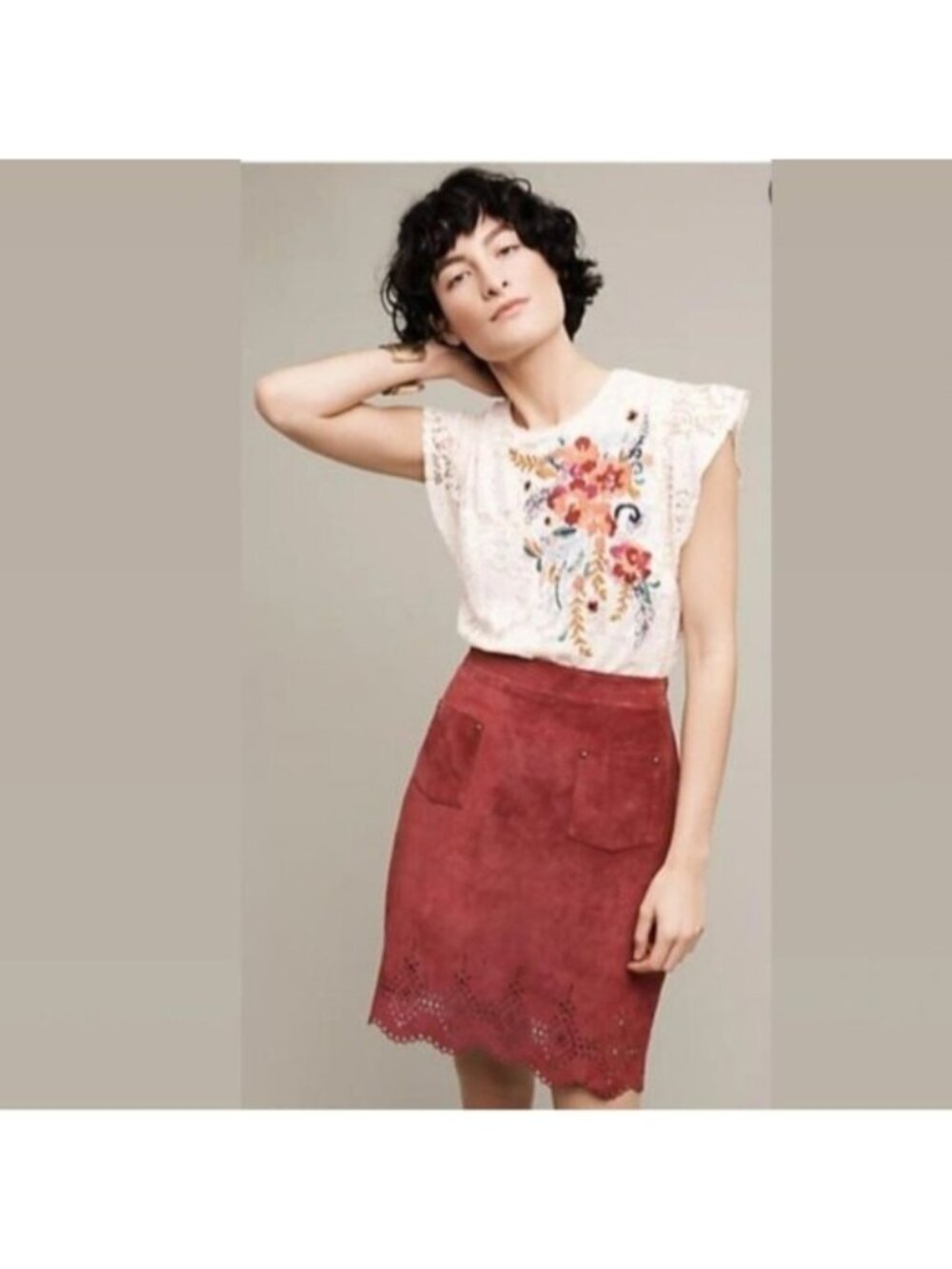 Anthropologie Napa Suede Leather Laser Skirt 4